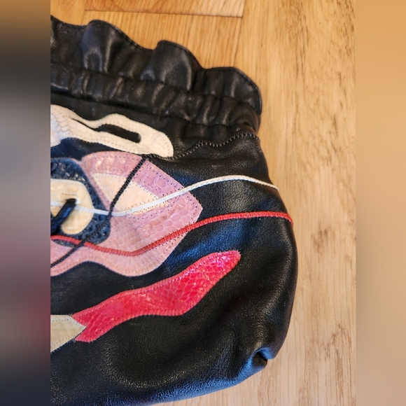 Delane Leather and Snakeskin Clamshell Clutch Bag Shoulder Evening Italy Exotic - Picture 5 of 14